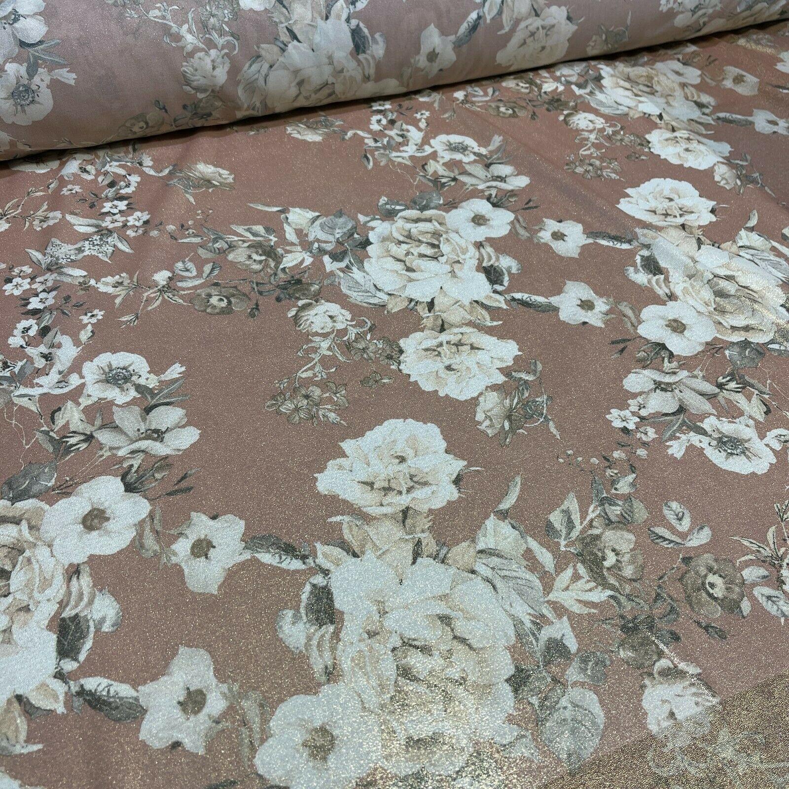 Shimmer Foil Chiffon Floral Designs fabric 147cm wide sold mer metre  M1603