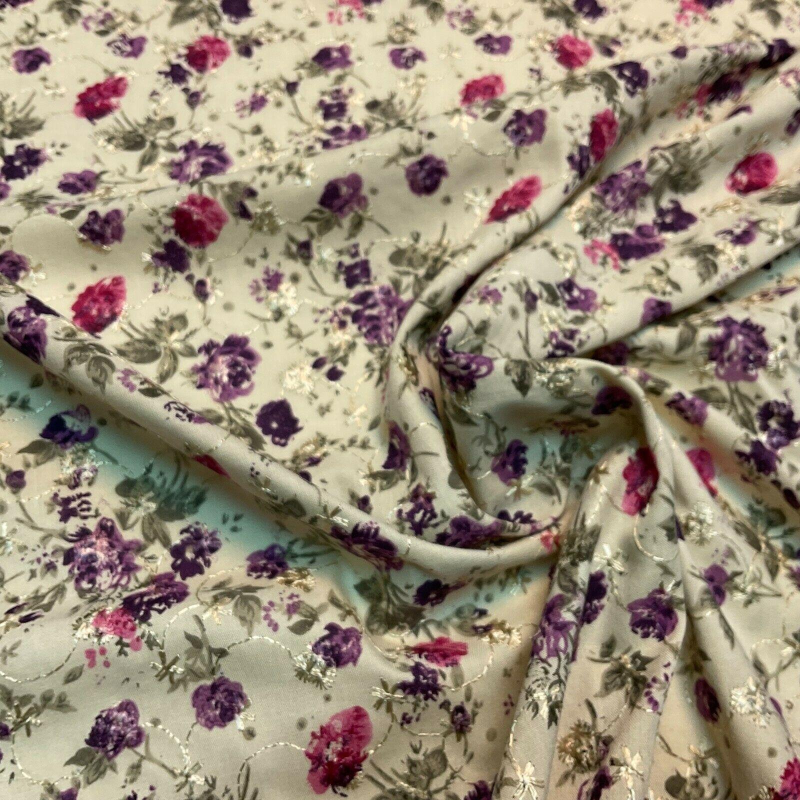 Beige Floral Broderie Anglaise Polycotton dress fabric 100cm M1568