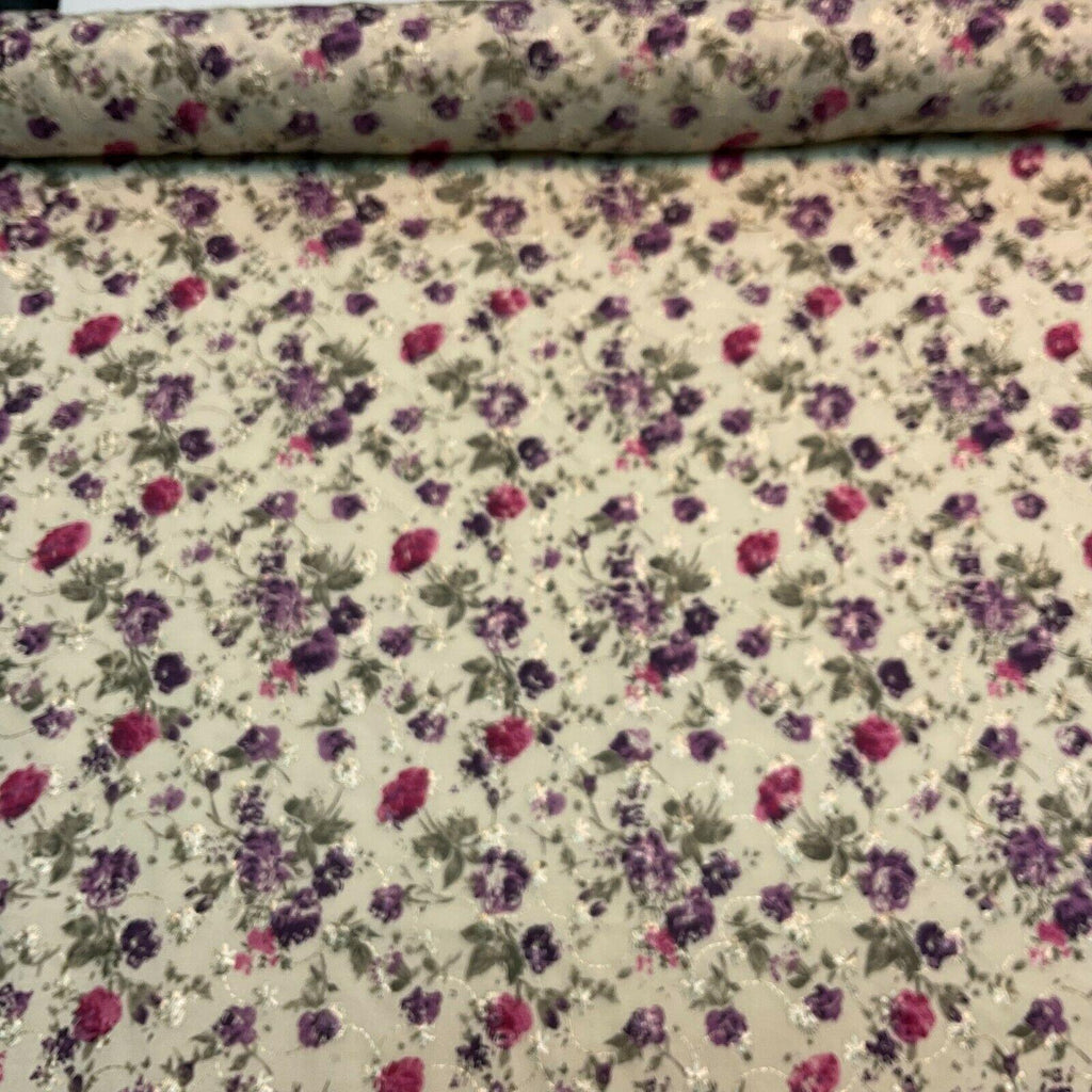 Beige Floral Broderie Anglaise Polycotton dress fabric 100cm M1568