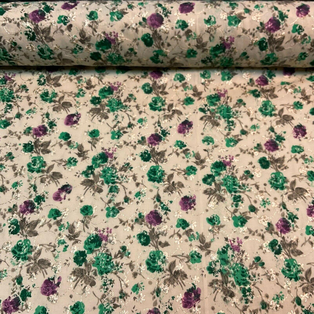 Beige Floral Broderie Anglaise Polycotton dress fabric 100cm M1568