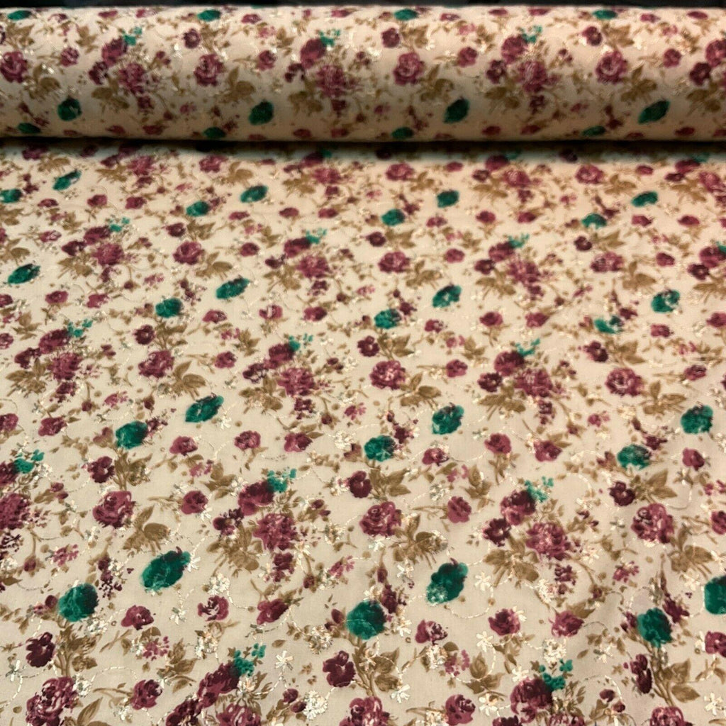 Beige Floral Broderie Anglaise Polycotton dress fabric 100cm M1568