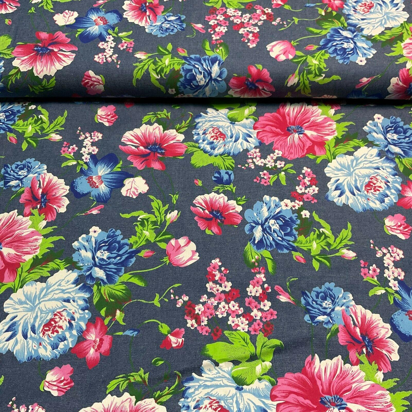 Floral Printed 100% Cotton Chambray Denim Mixed Designs Dress Fabric 147cm M1604