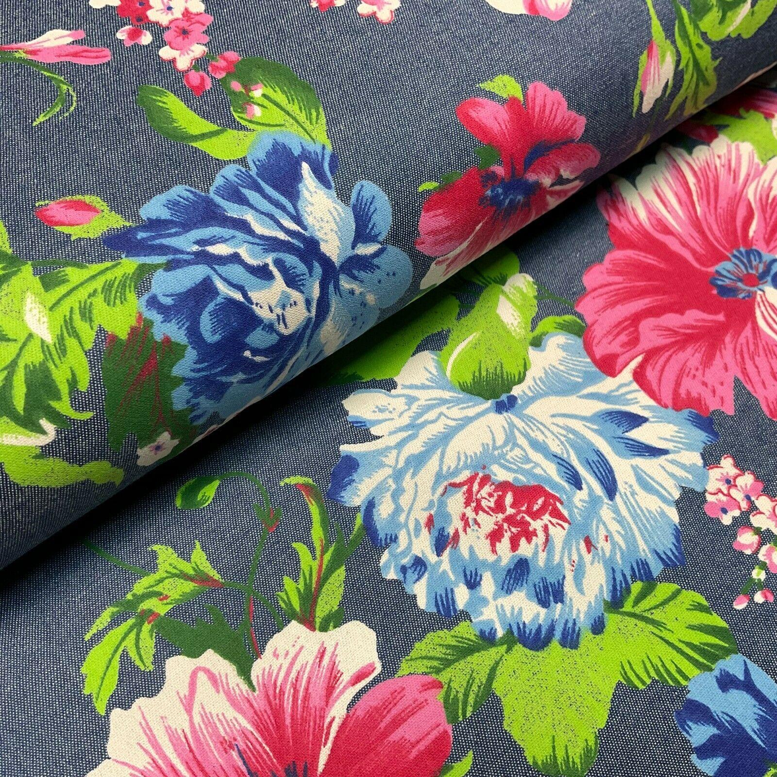 Floral Printed 100% Cotton Chambray Denim Mixed Designs Dress Fabric 147cm M1604