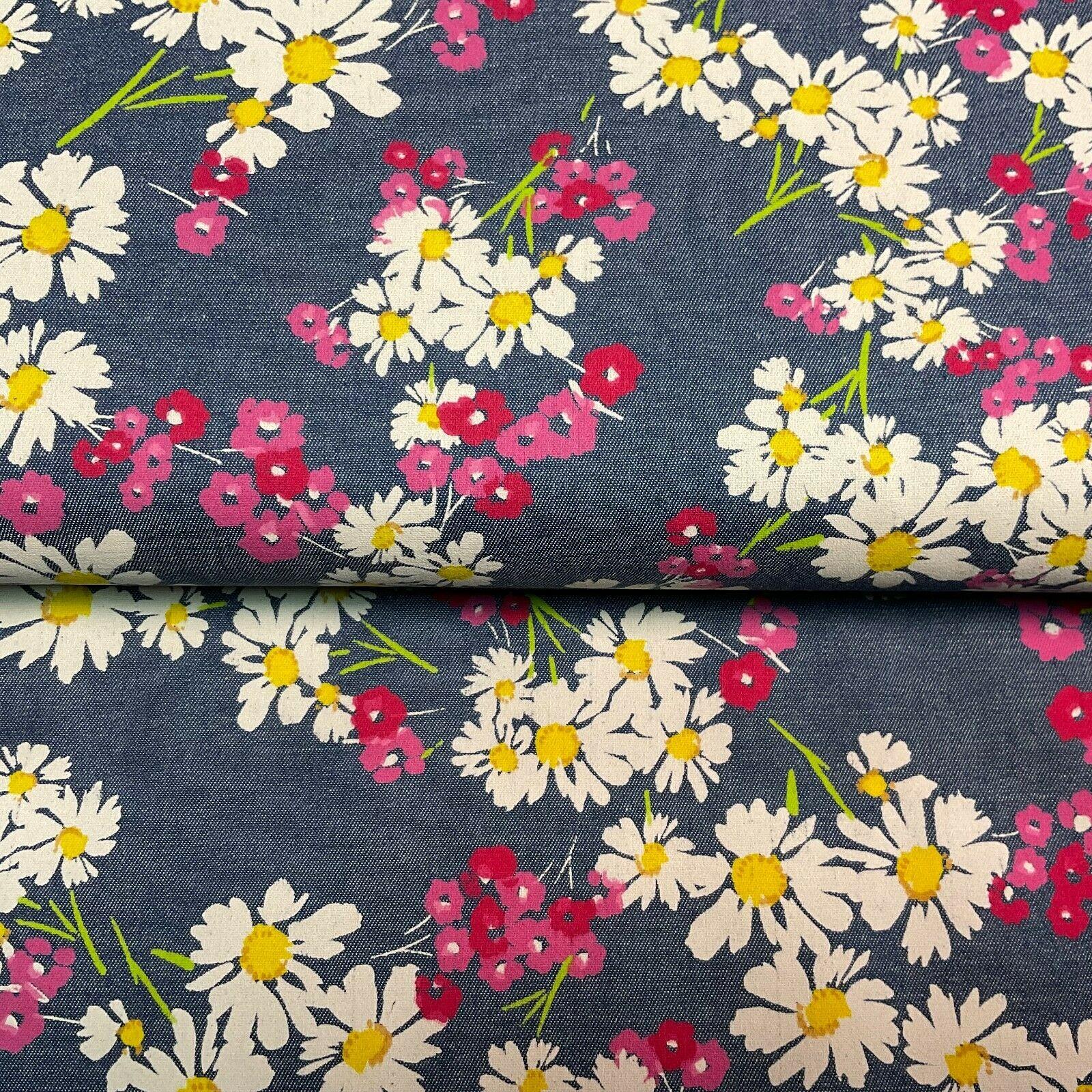 Floral Printed 100% Cotton Chambray Denim Mixed Designs Dress Fabric 147cm M1604