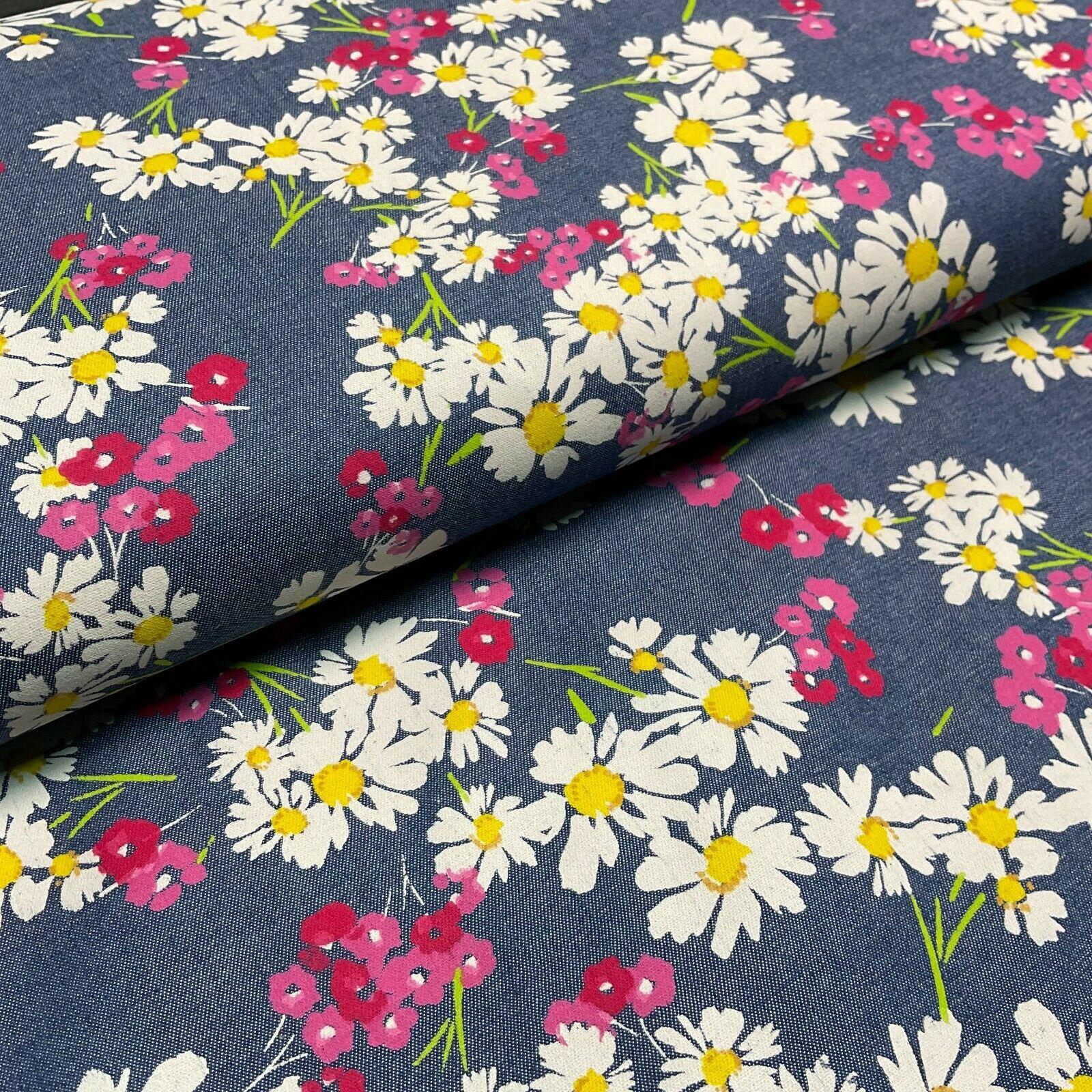 Floral Printed 100% Cotton Chambray Denim Mixed Designs Dress Fabric 147cm M1604