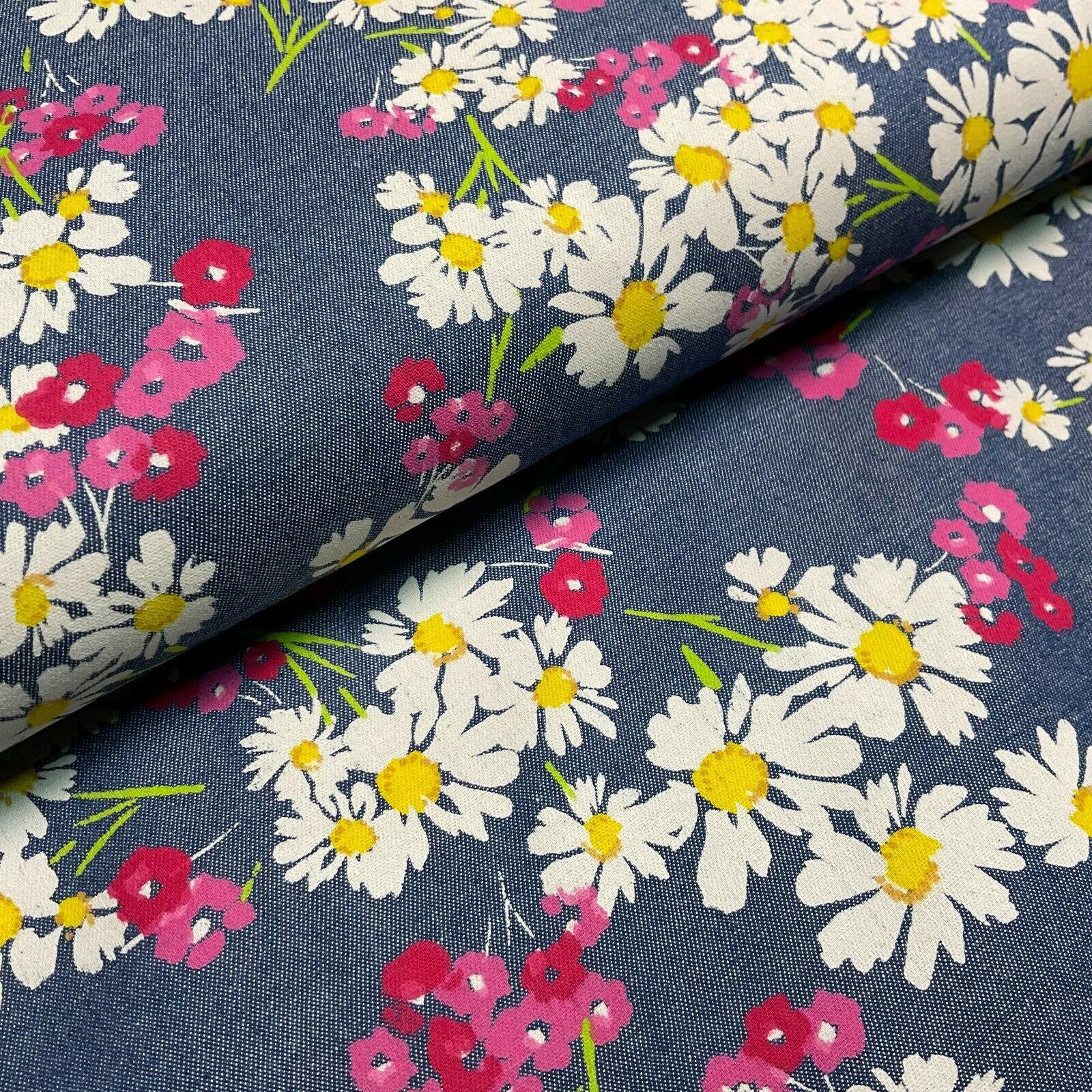 Floral Printed 100% Cotton Chambray Denim Mixed Designs Dress Fabric 147cm M1604