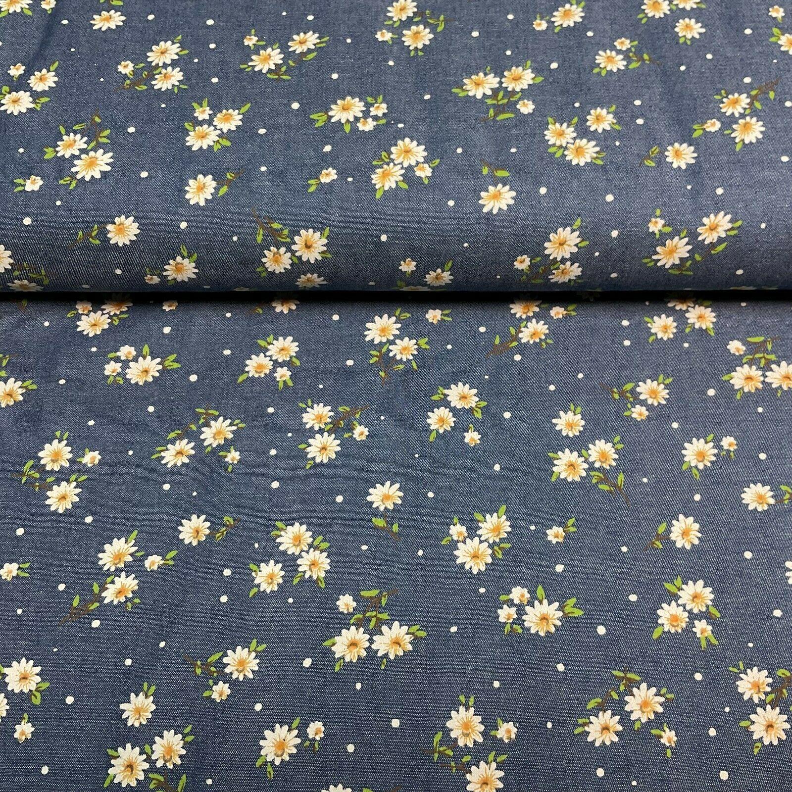 Floral Printed 100% Cotton Chambray Denim Mixed Designs Dress Fabric 147cm M1604