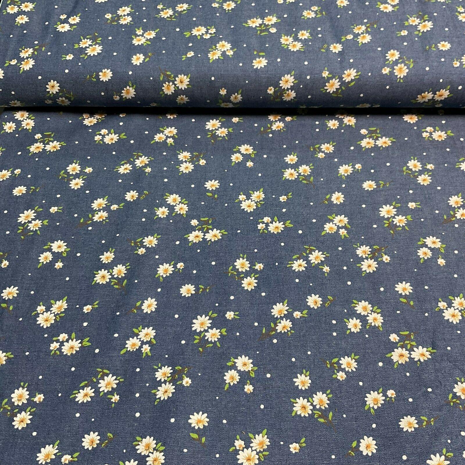 Floral Printed 100% Cotton Chambray Denim Mixed Designs Dress Fabric 147cm M1604