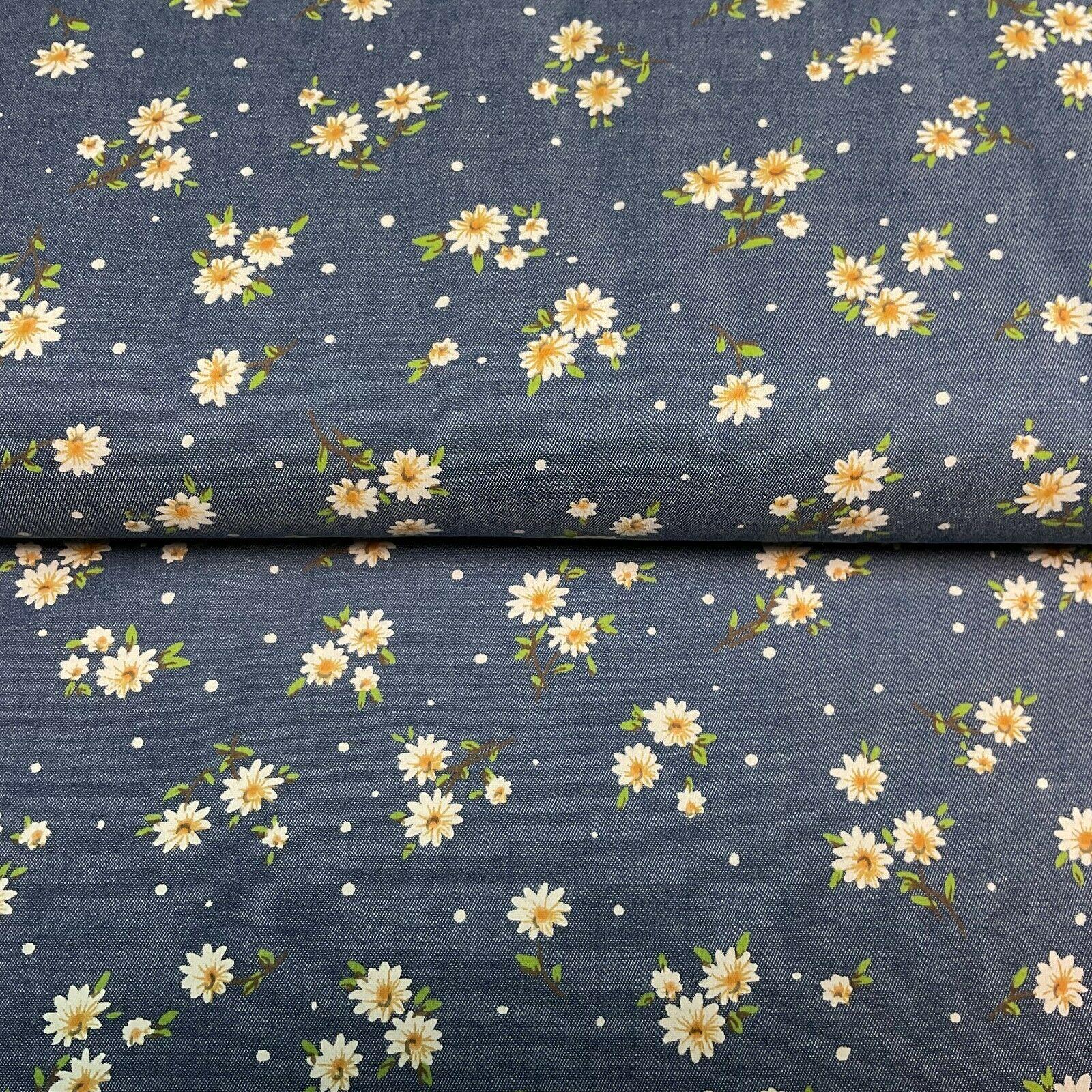 Floral Printed 100% Cotton Chambray Denim Mixed Designs Dress Fabric 147cm M1604
