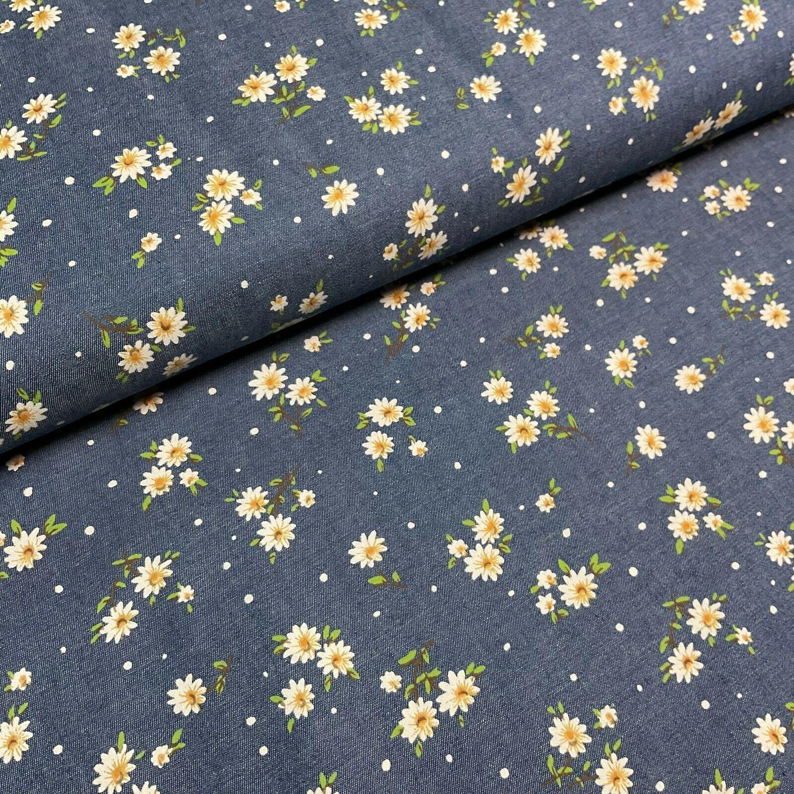 Floral Printed 100% Cotton Chambray Denim Mixed Designs Dress Fabric 147cm M1604