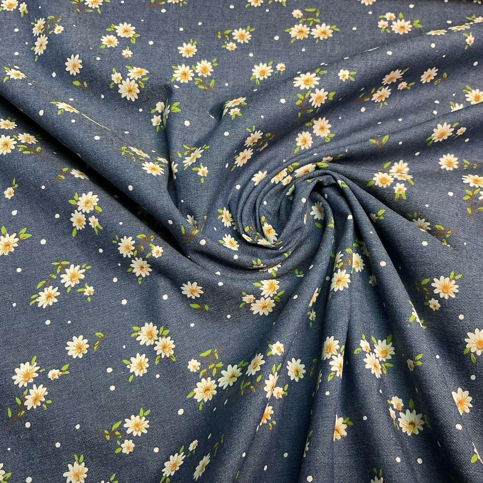 Floral Printed 100% Cotton Chambray Denim Mixed Designs Dress Fabric 147cm M1604