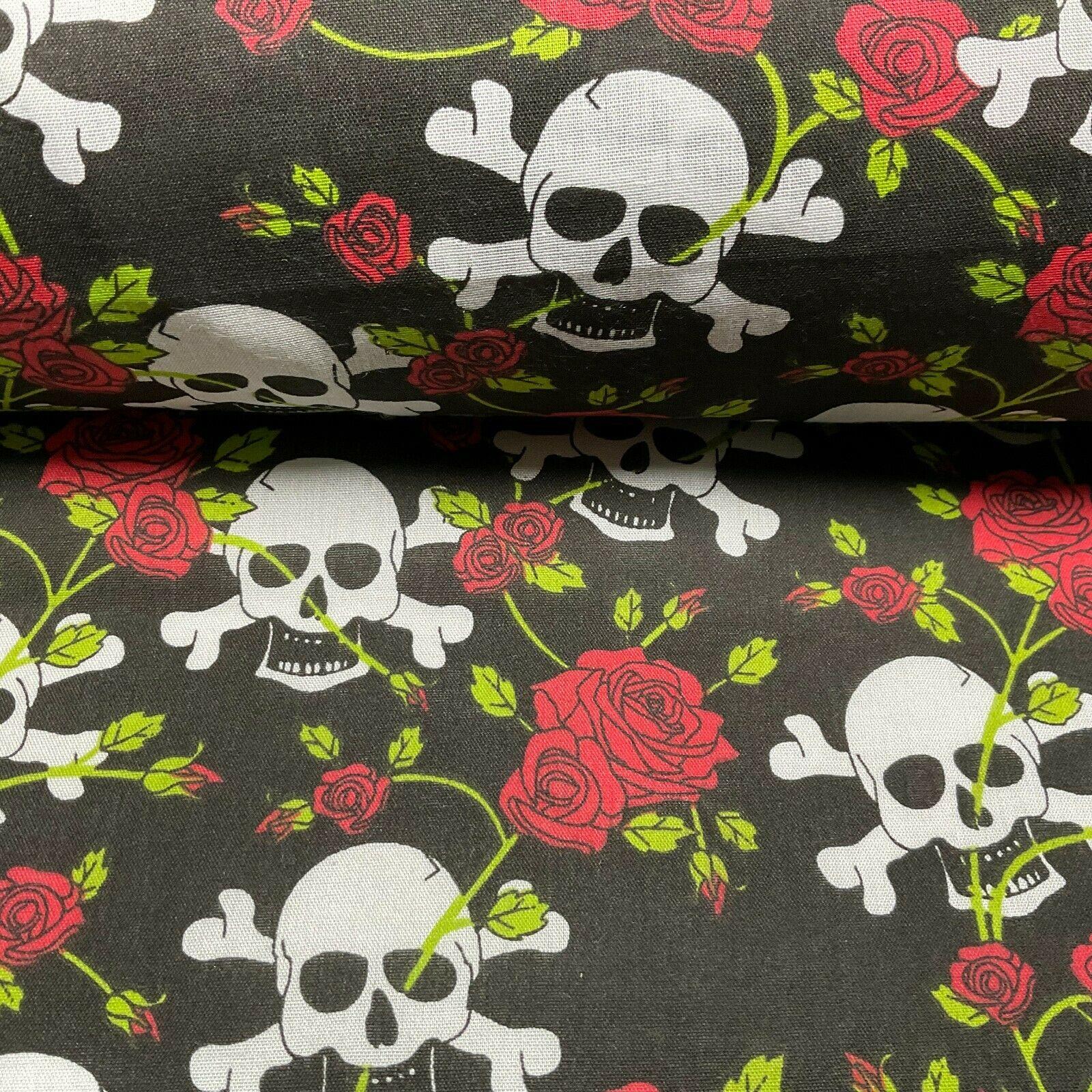 Halloween Skulls and bone roses Printed Polycotton fabric 114cm M1554
