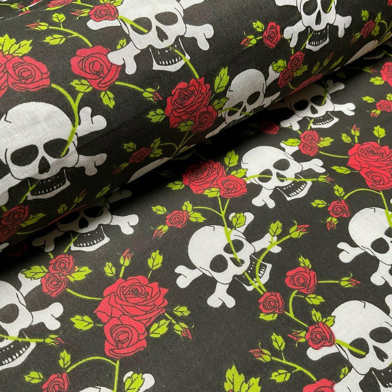 Halloween Skulls and bone roses Printed Polycotton fabric 114cm M1554