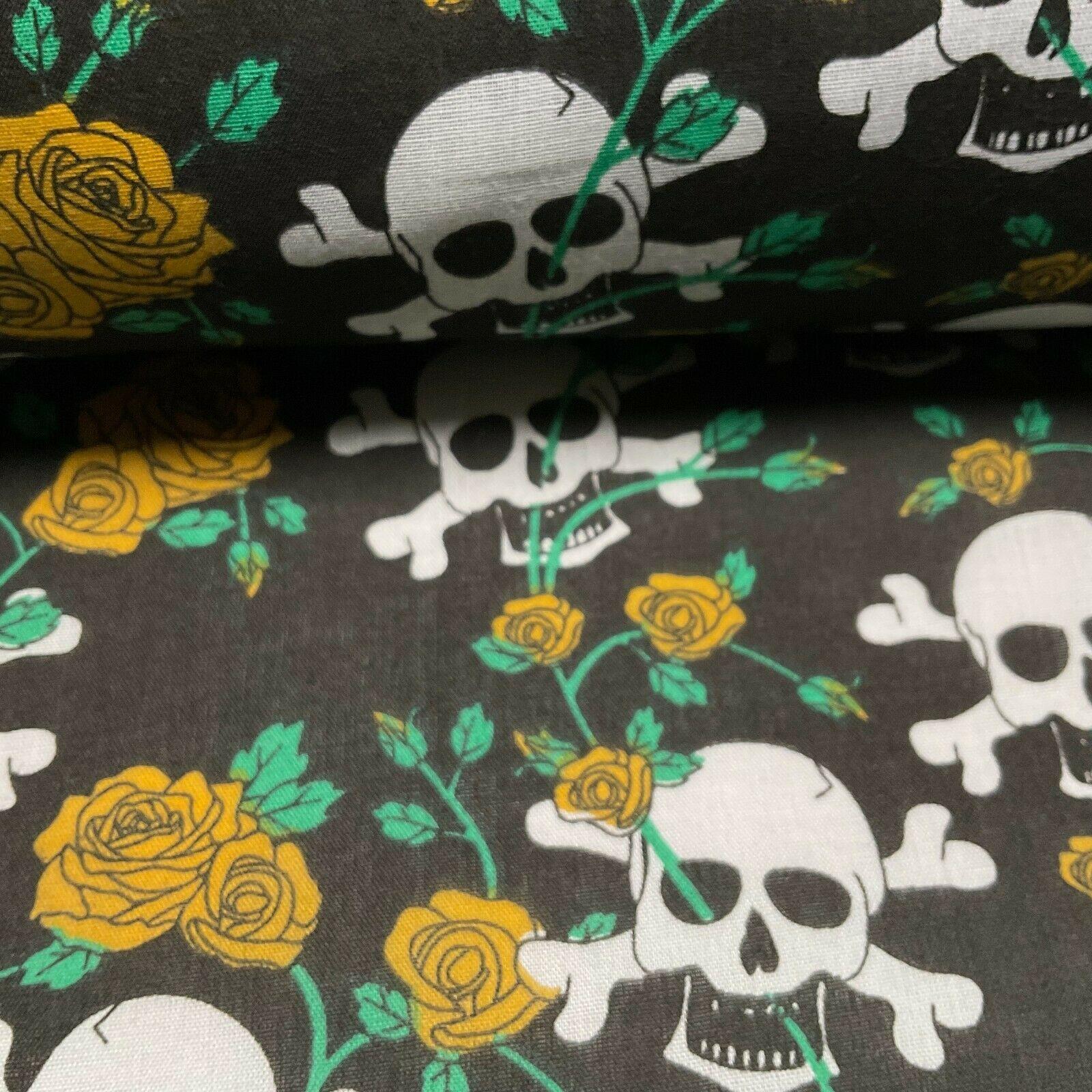 Halloween Skulls and bone roses Printed Polycotton fabric 114cm M1554