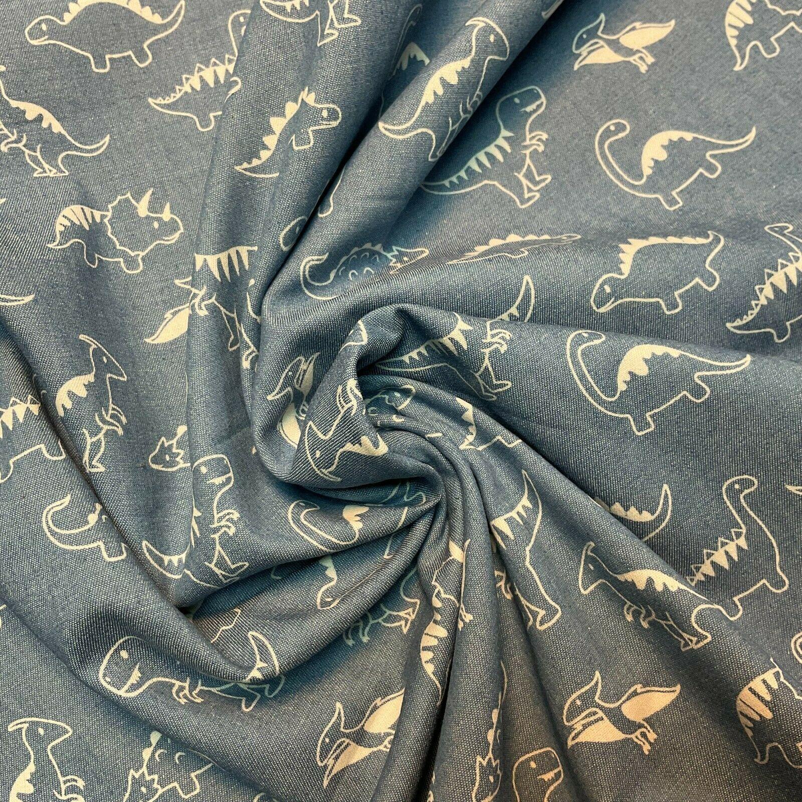 Printed 100% Cotton Chambray Denim Mixed Designs Dress Fabric 147cm M1604