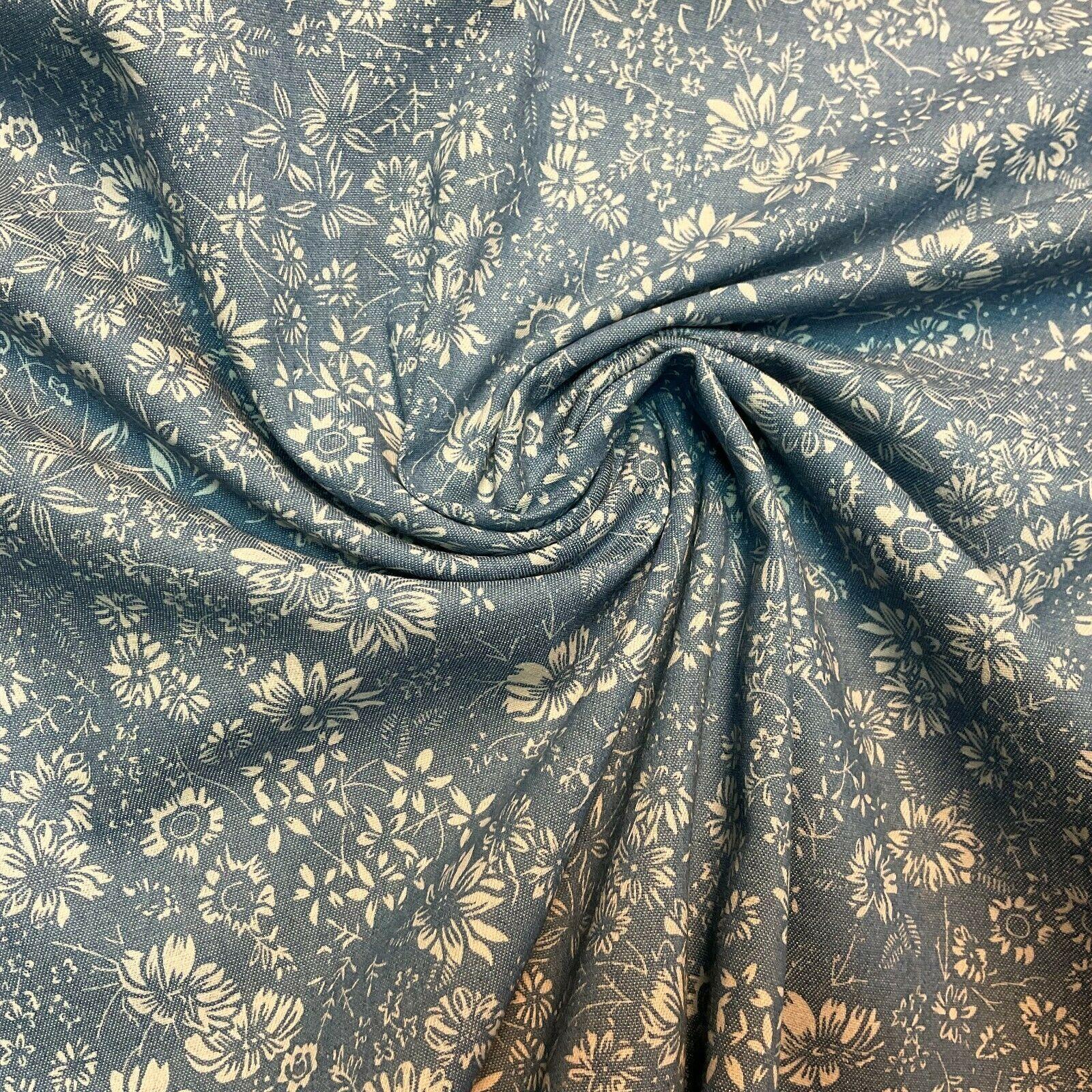 Printed 100% Cotton Chambray Denim Mixed Designs Dress Fabric 147cm M1604